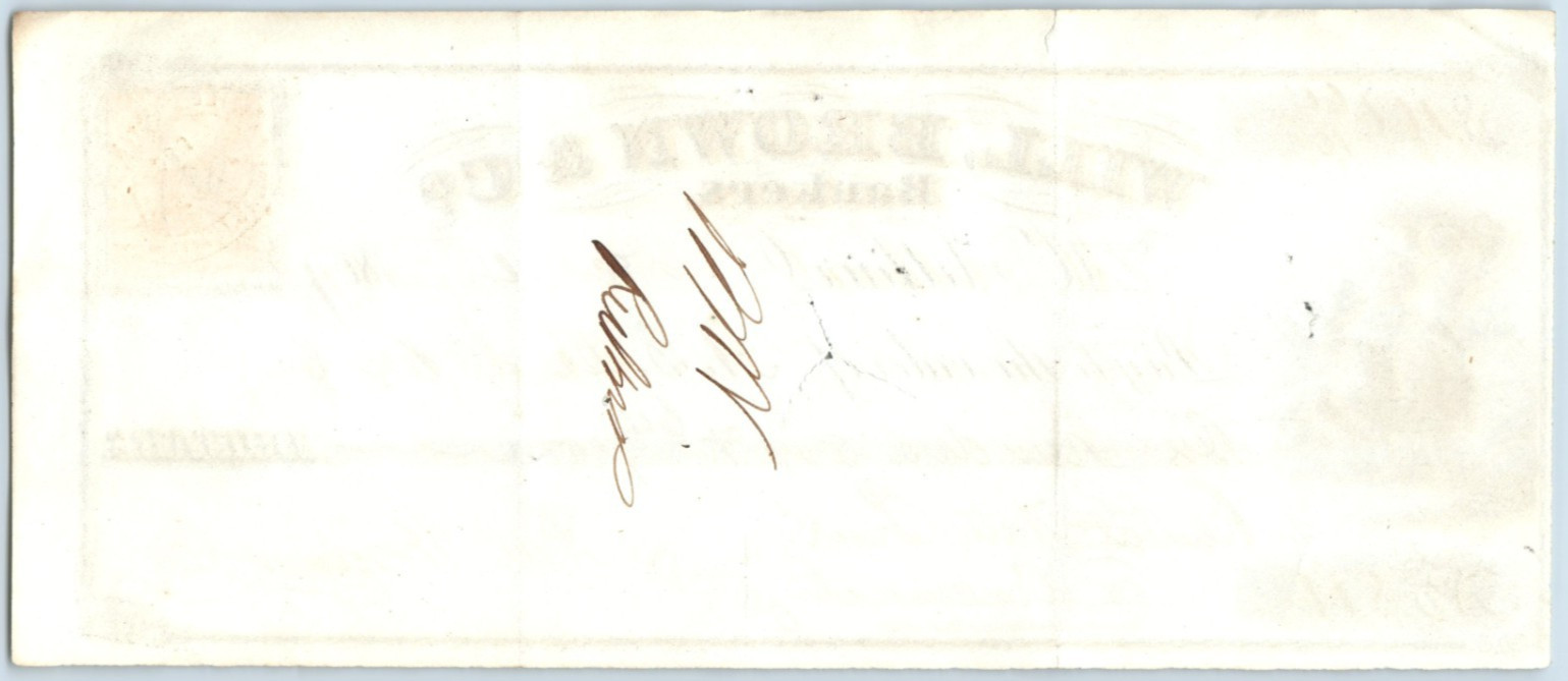 1867 Will Brown & Co Cincinnati, Ohio Bank Check w/ 2 Cent Tax Stamp 13 #DC