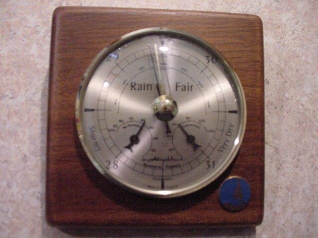 Vintage SHAWMUT BANK Promo. Wood & Brass Desktop Weather Station – England