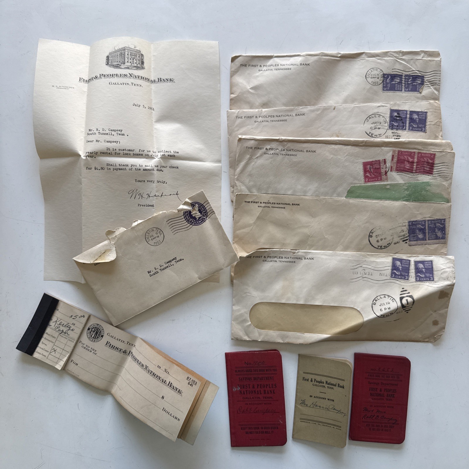 1940’s First National Bank Gallatin TN Savings Passport Blank Check envelopes