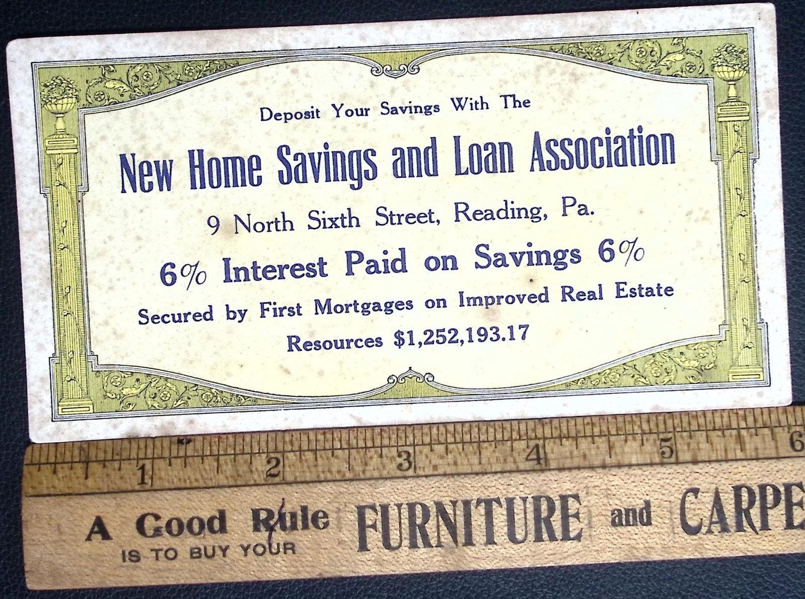 Vintage New Home Savings And Loan Association Advertising Card Reading PA