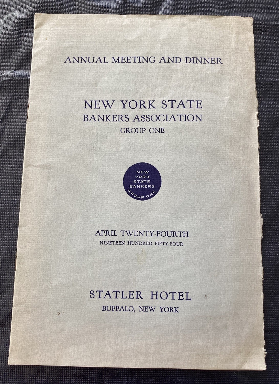 Rare Vintage 1954 Buffalo NY Statler Hotel New York State Bankers Assoc Program