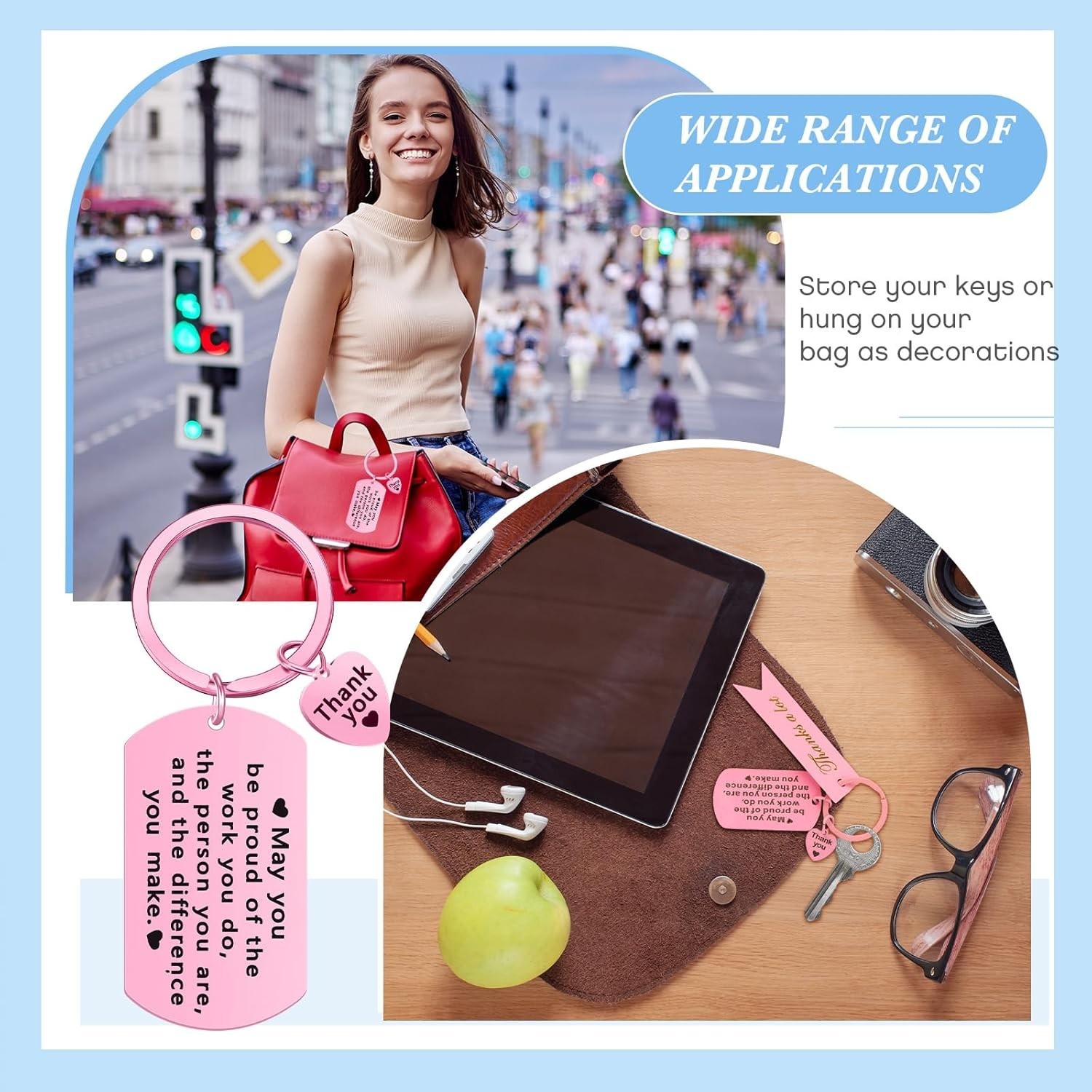 72 Pcs Employee Appreciation Gift Set: Keychains, Cards & Organza Bags in Pink