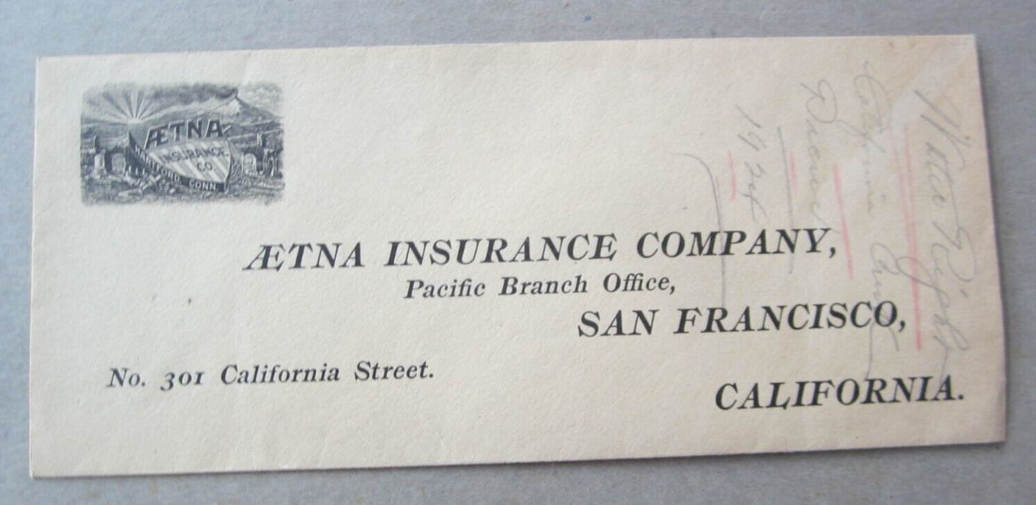 Old Vintage 1920’s – AETNA INSURANCE Co. – Envelope – San Francisco CA.