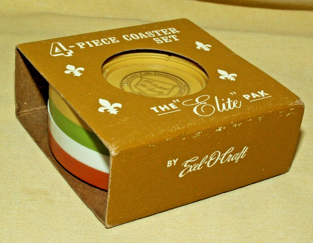 DURHAM LIFE INSURANCE COASTERS VINTAGE EXEL-O-CRAFT FOLEY ELITE PACK 4 PLASTIC*