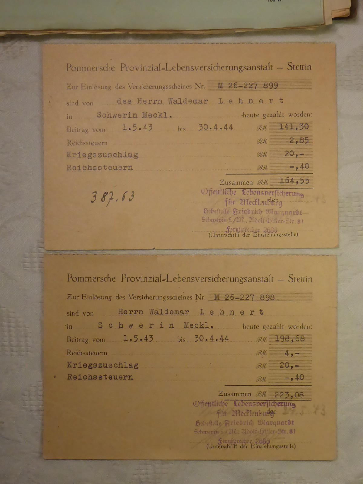 Old Folder With Documents Insurance Policy Insurance Certificate c. 1930-1945