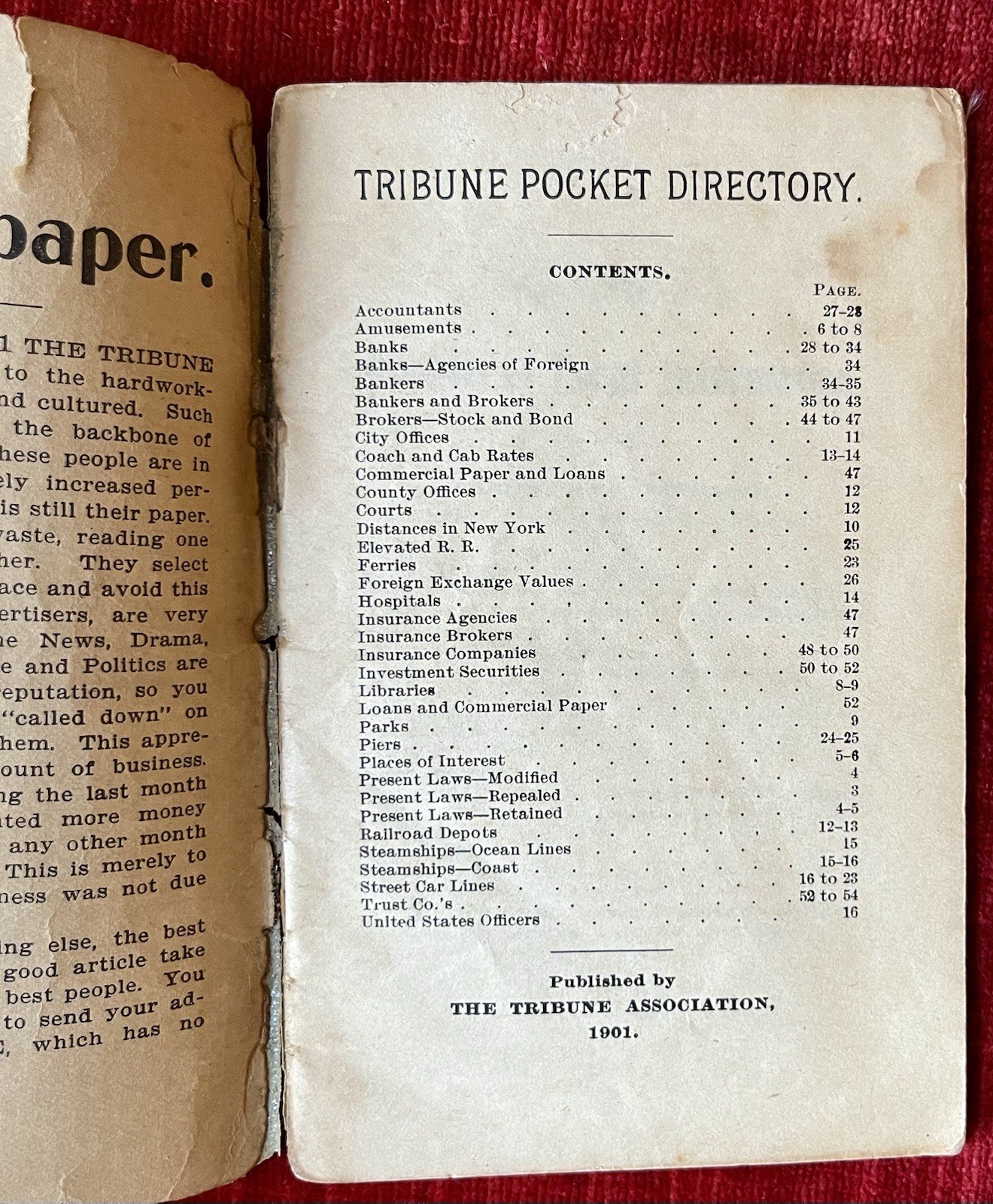 Vintage 1901 Antique Tribune Directory Insurance Financial Firms Local Info NY