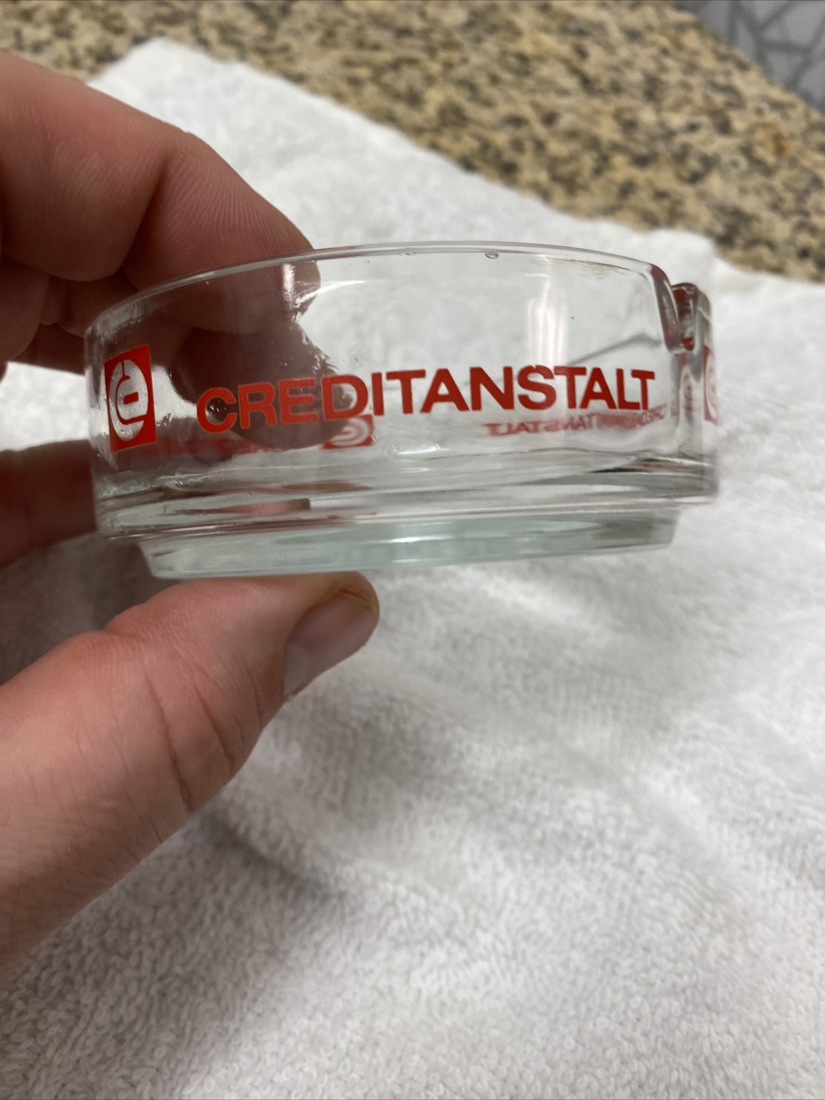 Vintage Creditanstalt Vienna Austrian Defunct Bank Round Glass Ashtray Free Ship