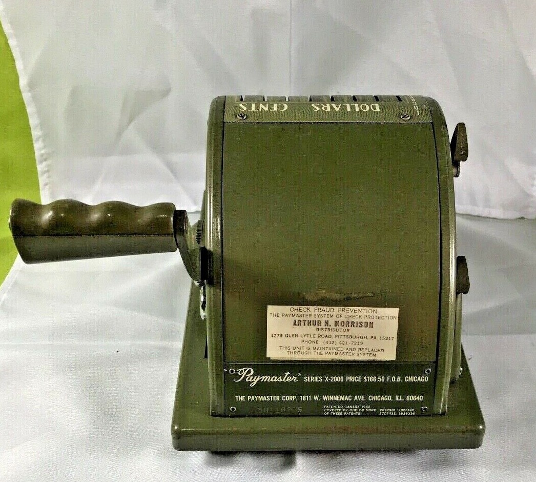 Vintage Paymaster Series X-2000 Check Writer Stamping Machine Locked Protection
