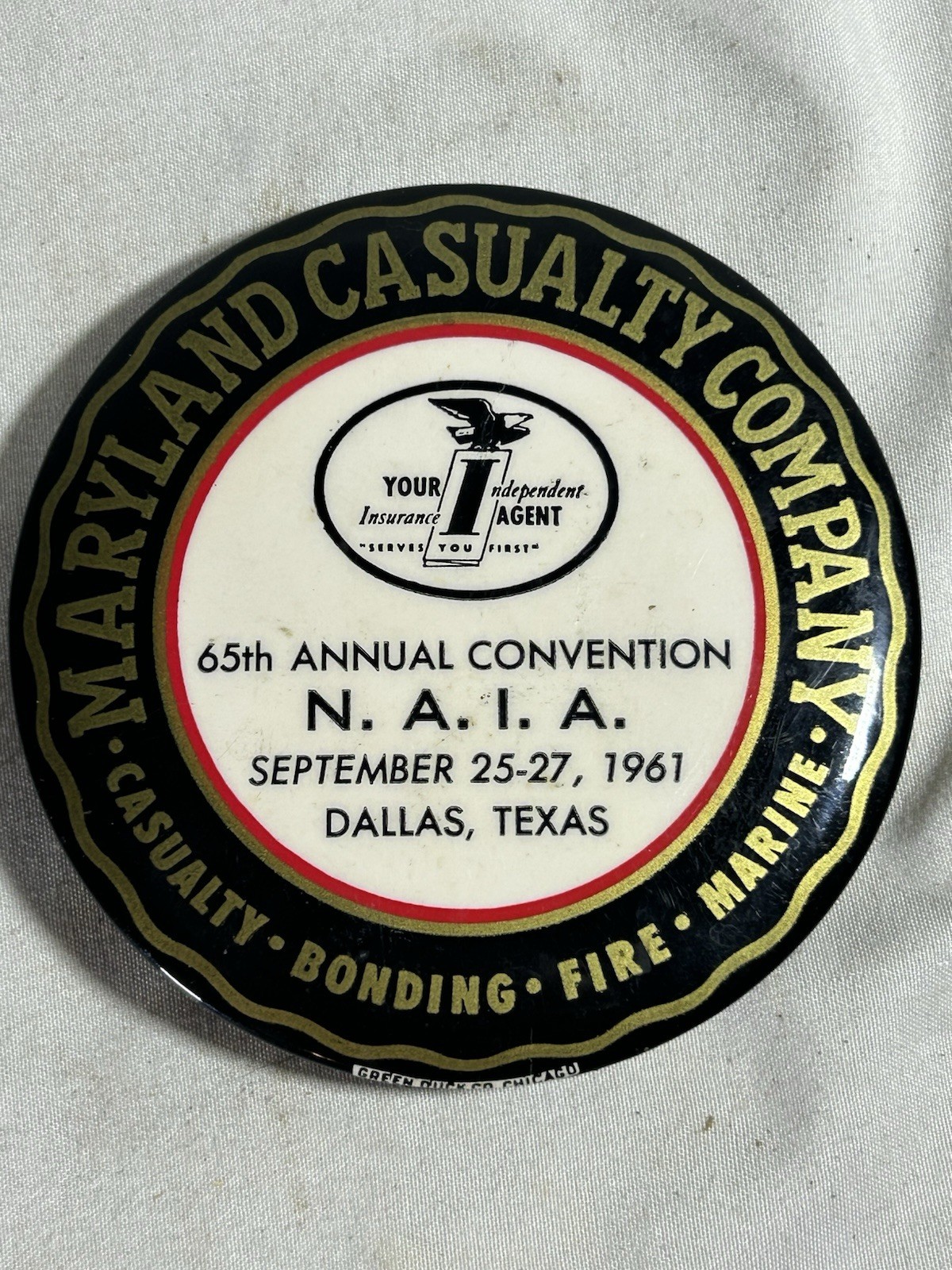 Vintage Advertising Paper Weight Mirror Maryland Casualty Co 1961 Convention