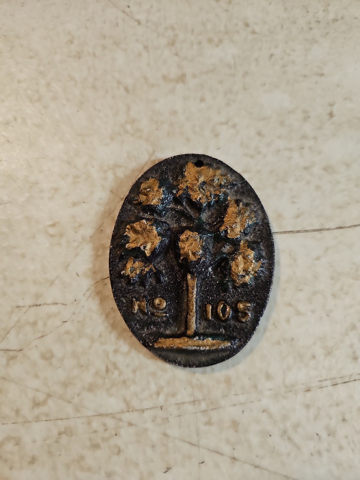 Vintage Metal Fireman’s Insurance Plaque Tree No 105. 3” Fire Iron Marker