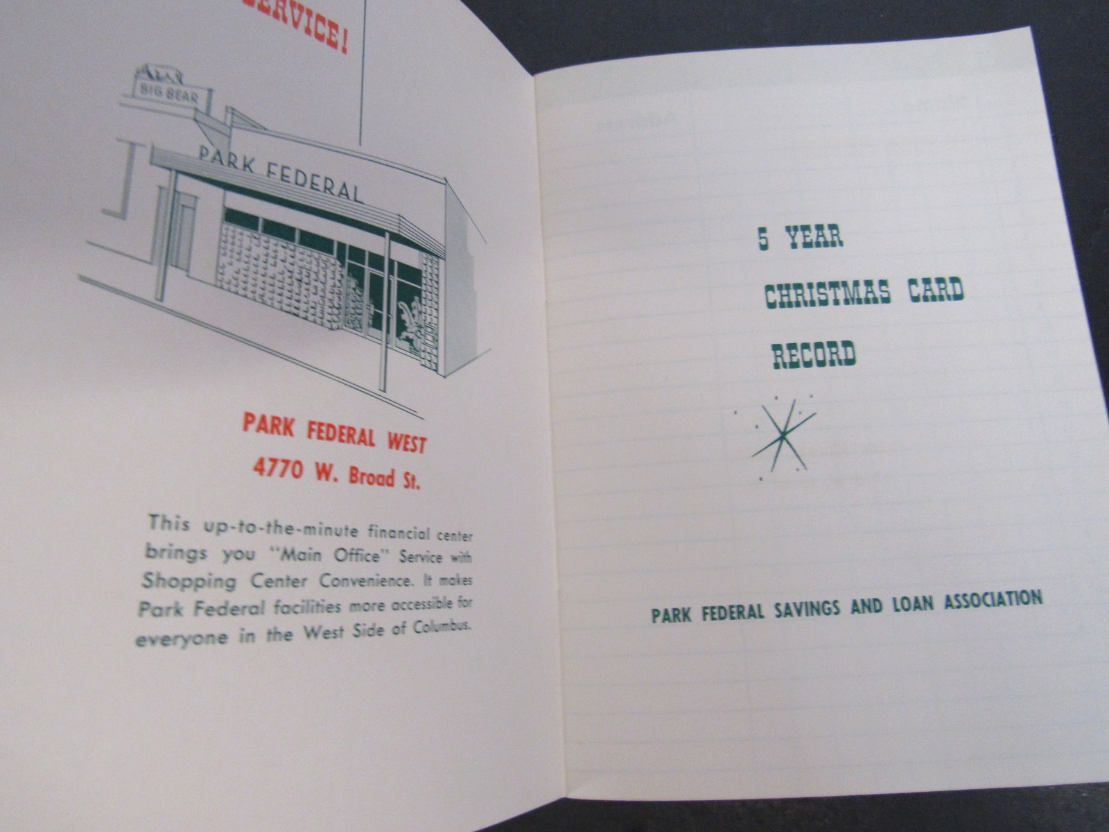 Vintage Christmas Card Record Book Park Federal Savings Columbus, Ohio ~ Unused