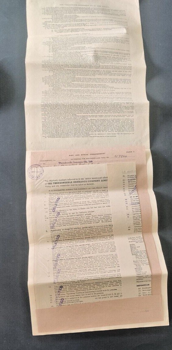 1962 THREADNEEDLE INSURANCE CO LTD fire Policy document vignette stamp India