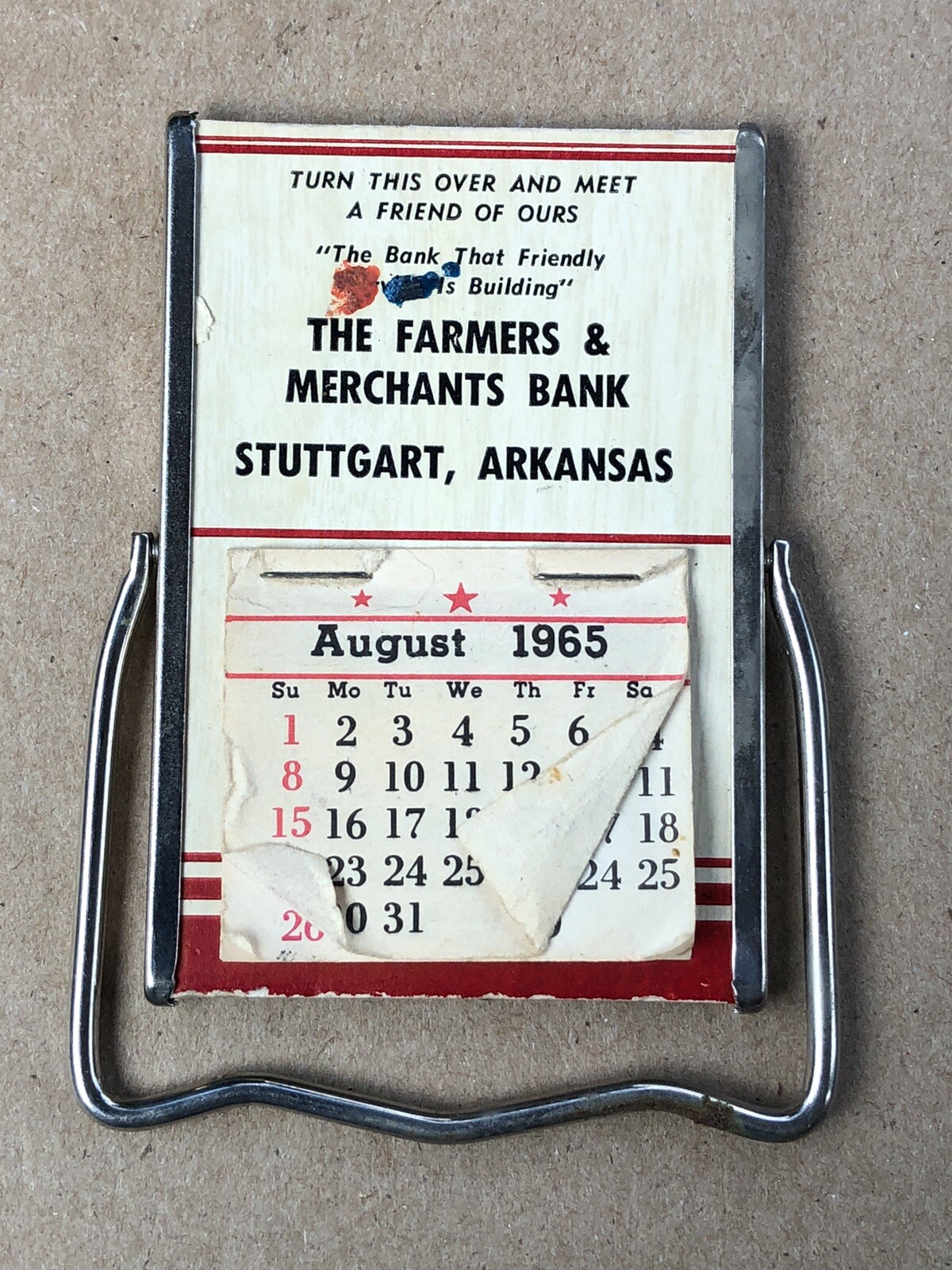 1965 Farmers and Merchants Bank Advertising Mirror / Calendar STUTTGART Arkansas
