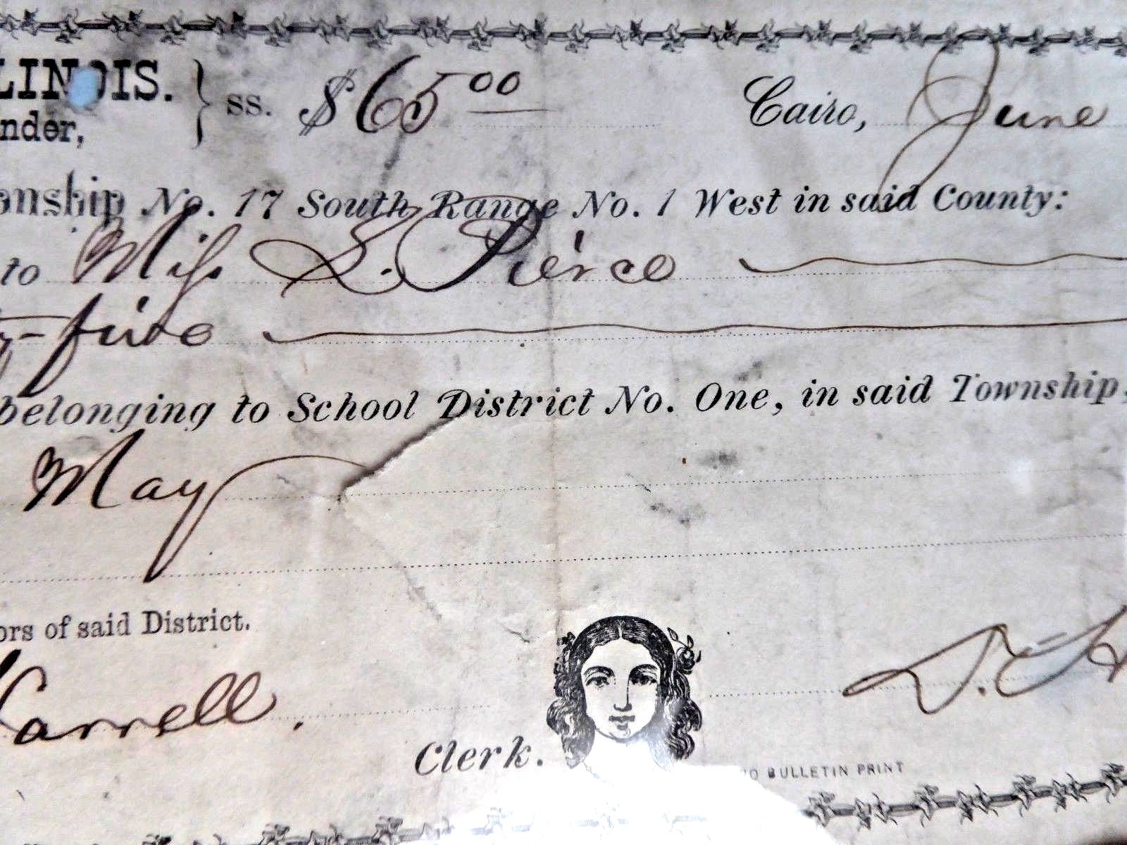 LOT OF 2 CAIRO ILLINOIS SCHOOL DISTRICT SALARY CHECK BANK CHECK 1871 1869