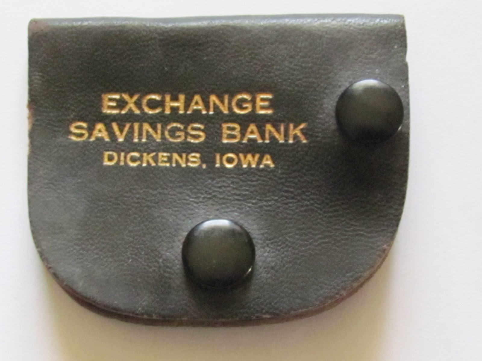 1930’S LEATHER CAR KEY HOLDER FORMER EXCHANGE SAVINGS BANK DICKENS IOWA