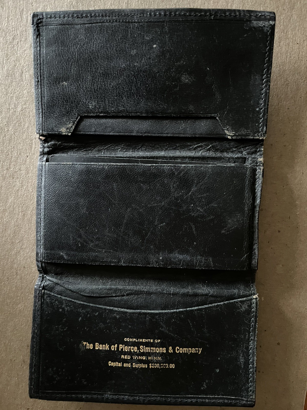 1900’s Red Wing Minnesota “ Compliments of Bank of Pierce, Simmons Wallet # 102