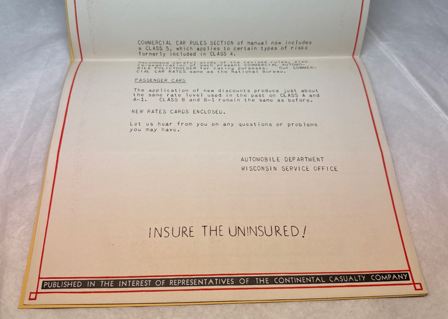 Vintage 1940 Continental Casualty Co Insurance Automobile Rates Milwaukee WI Wis