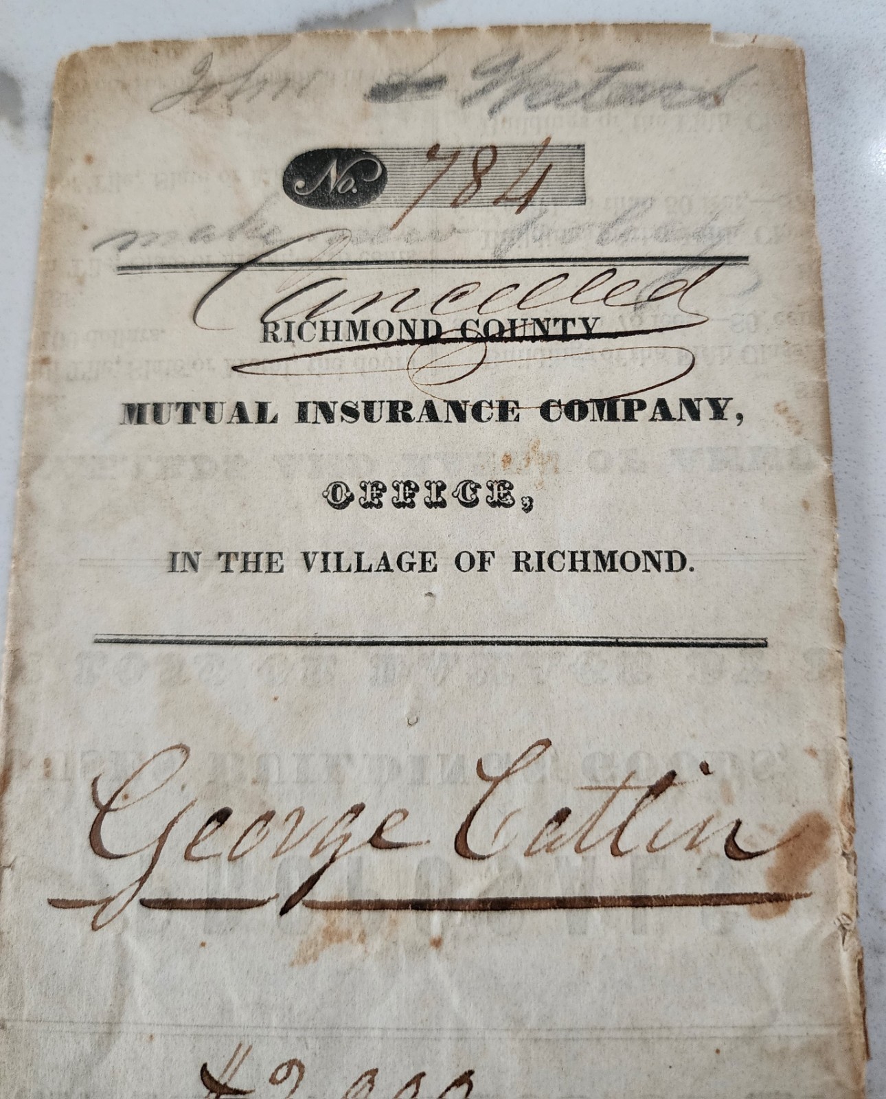 George Catlin Signed Autographed Mutual Insurance Policy That Expired May 1845