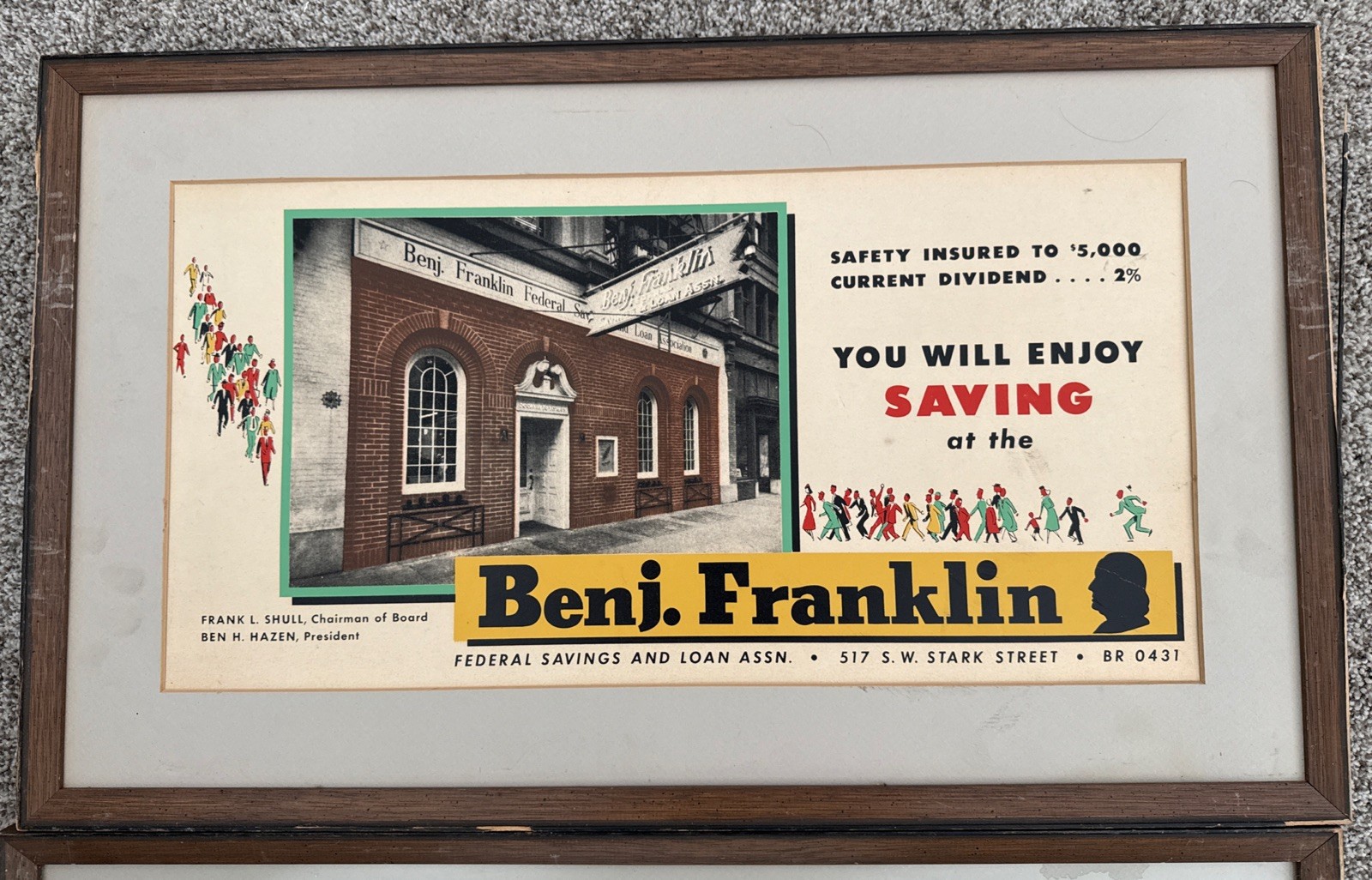 Vintage 1950’s Advertising 4 Framed Prints – Benjamin Franklin Savings And Loan