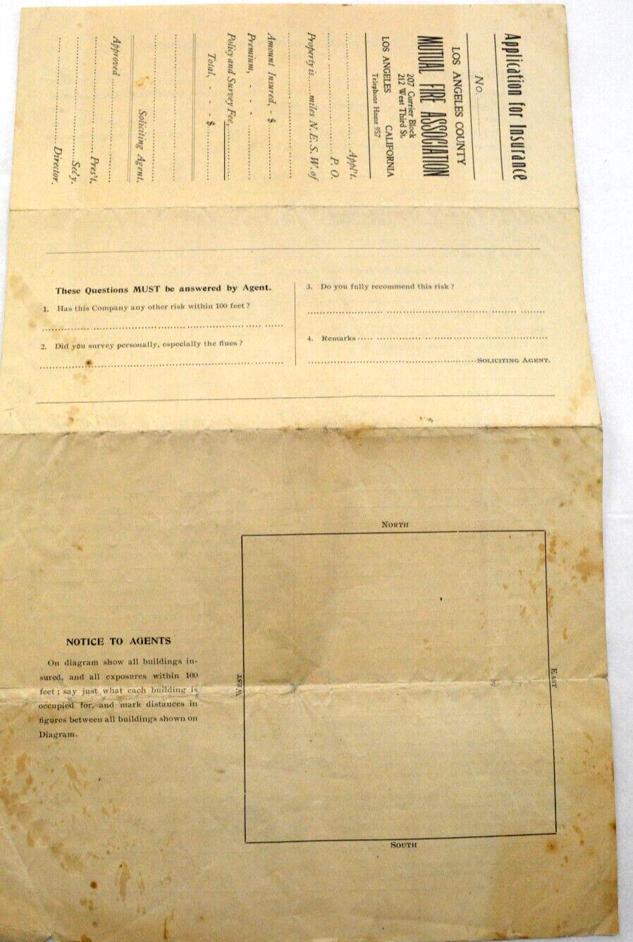Los Angeles County Mutual Fire Association Application For Insurance 1908