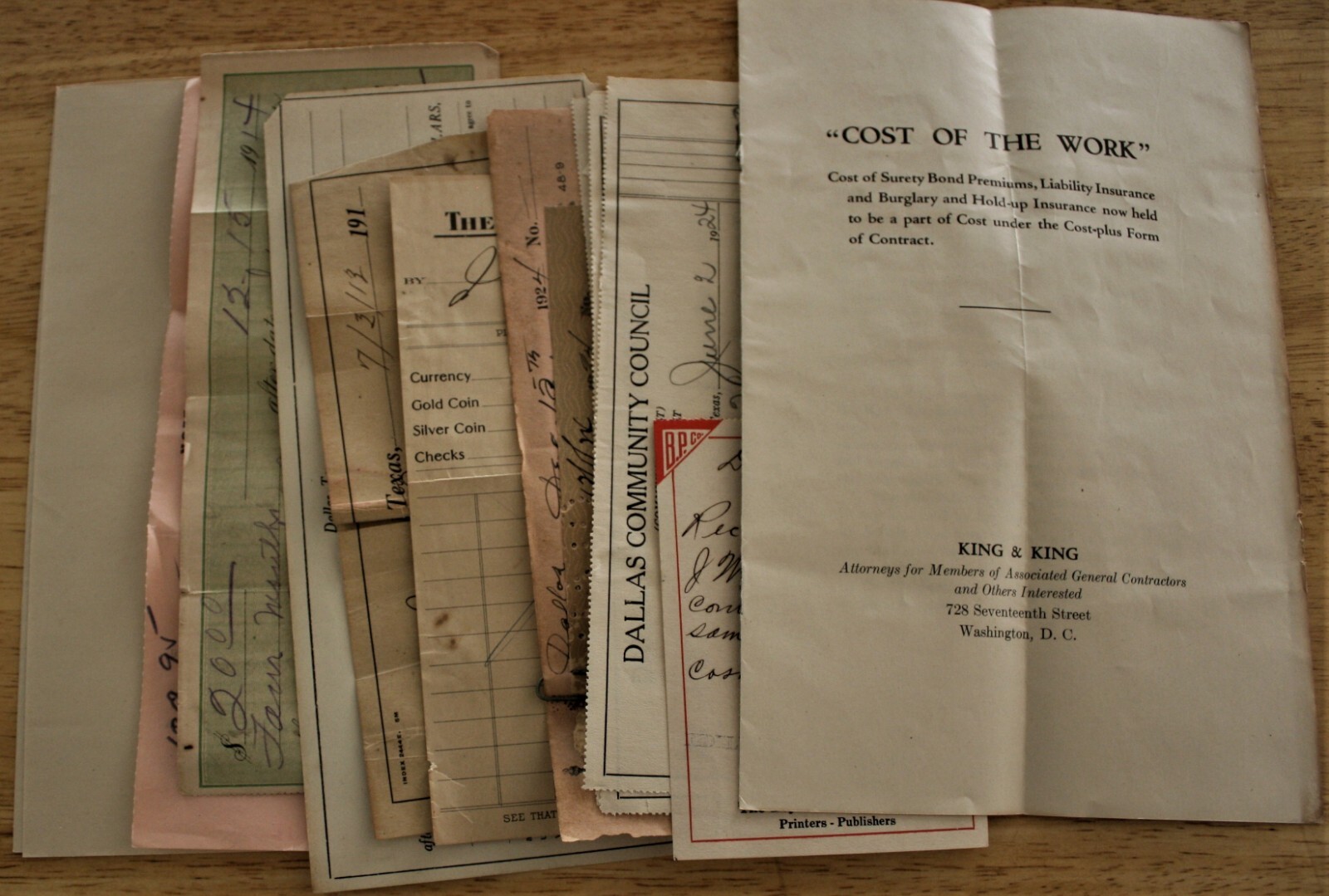 1914-1924 MISC BANKING, CHECKS RECEIPTS CORRESPONDENCE DALLAS TEXAS SEE PHOTOS