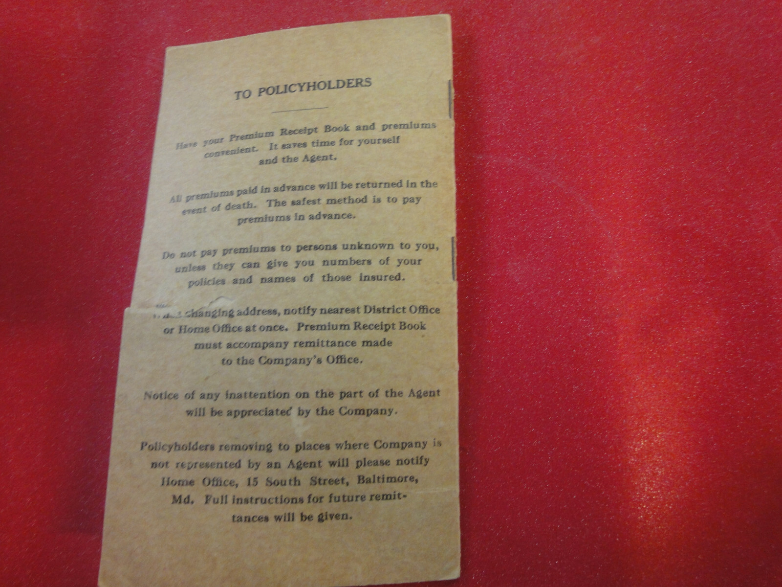 Vintage Mutual life insurance company Baltimore receipt book 1924-1927