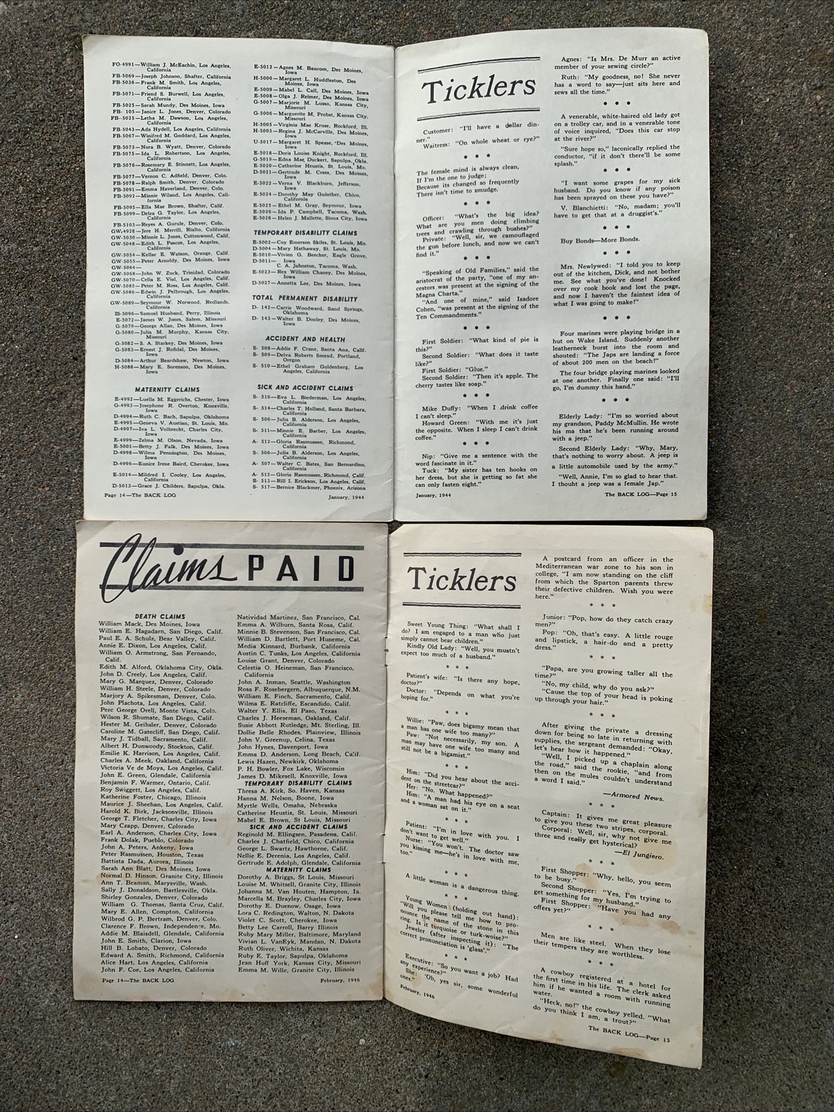 Rare 1944 The Back Log Homesteaders Life Assoc Publication Des Moines Iowa 1946