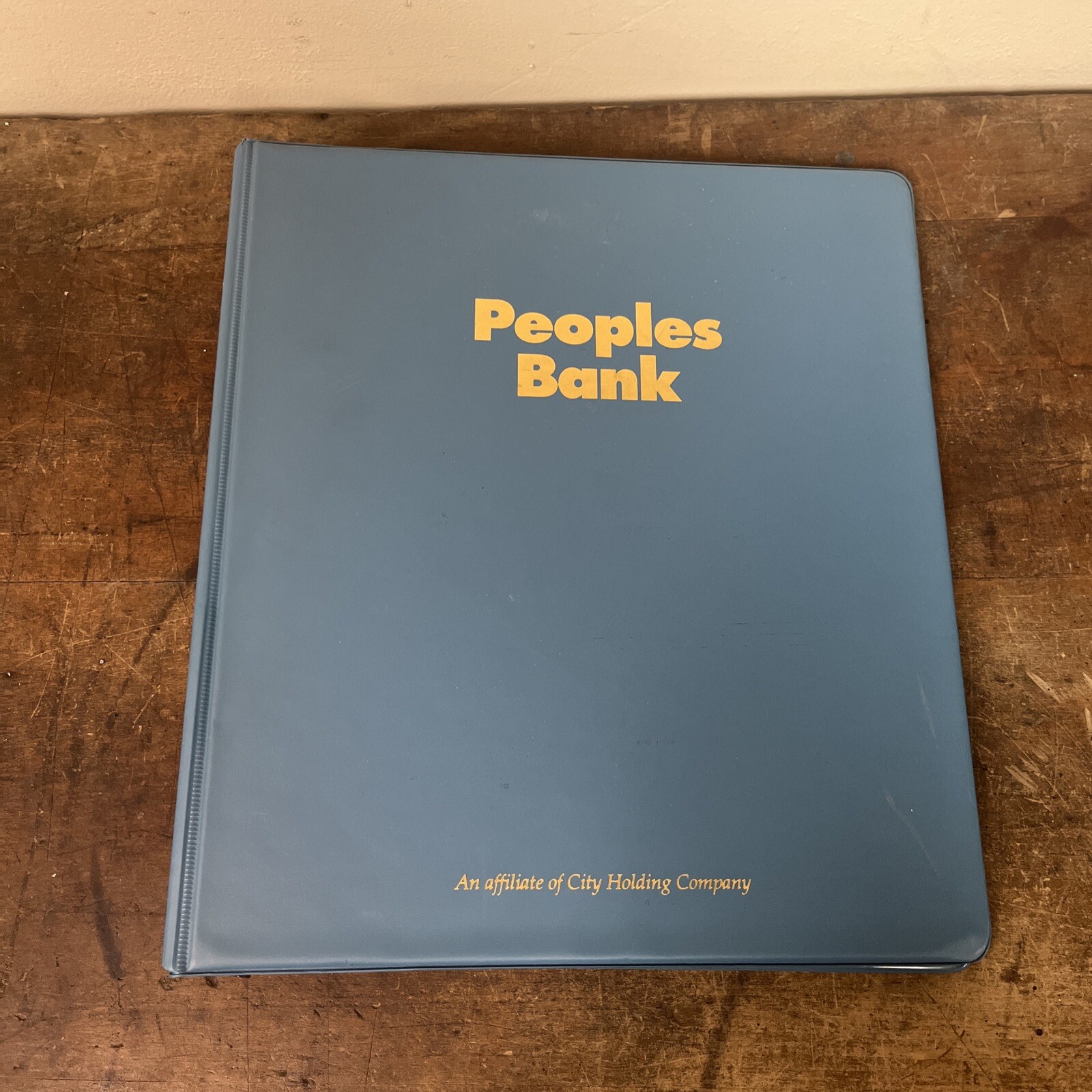 Vintage Blue Peoples Bank 1.5” 3 Ring Binder – Gold Lettering