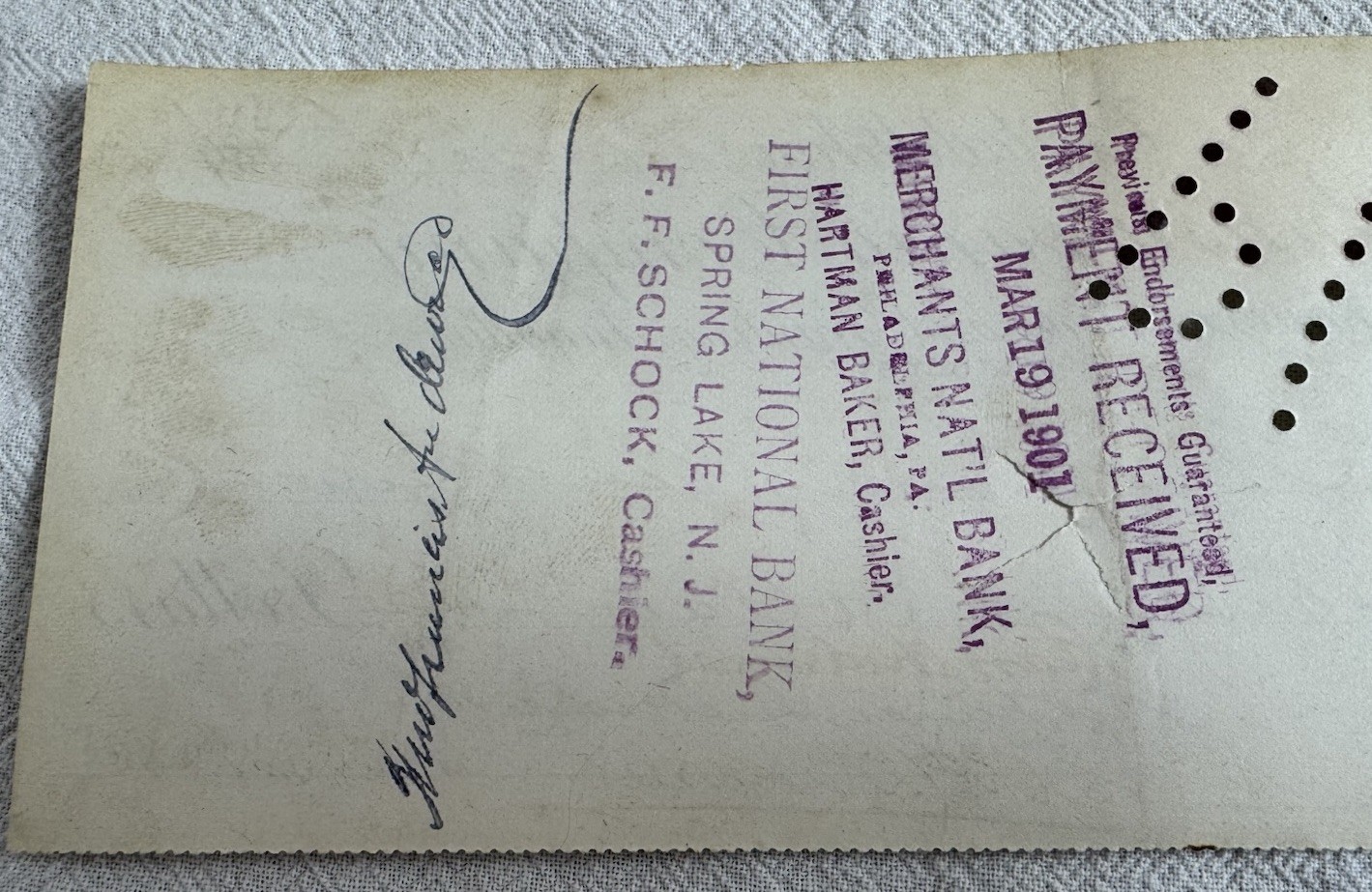 1901 Pennsylvania Company Life Insurance Note paid $1393.42 First National Bank