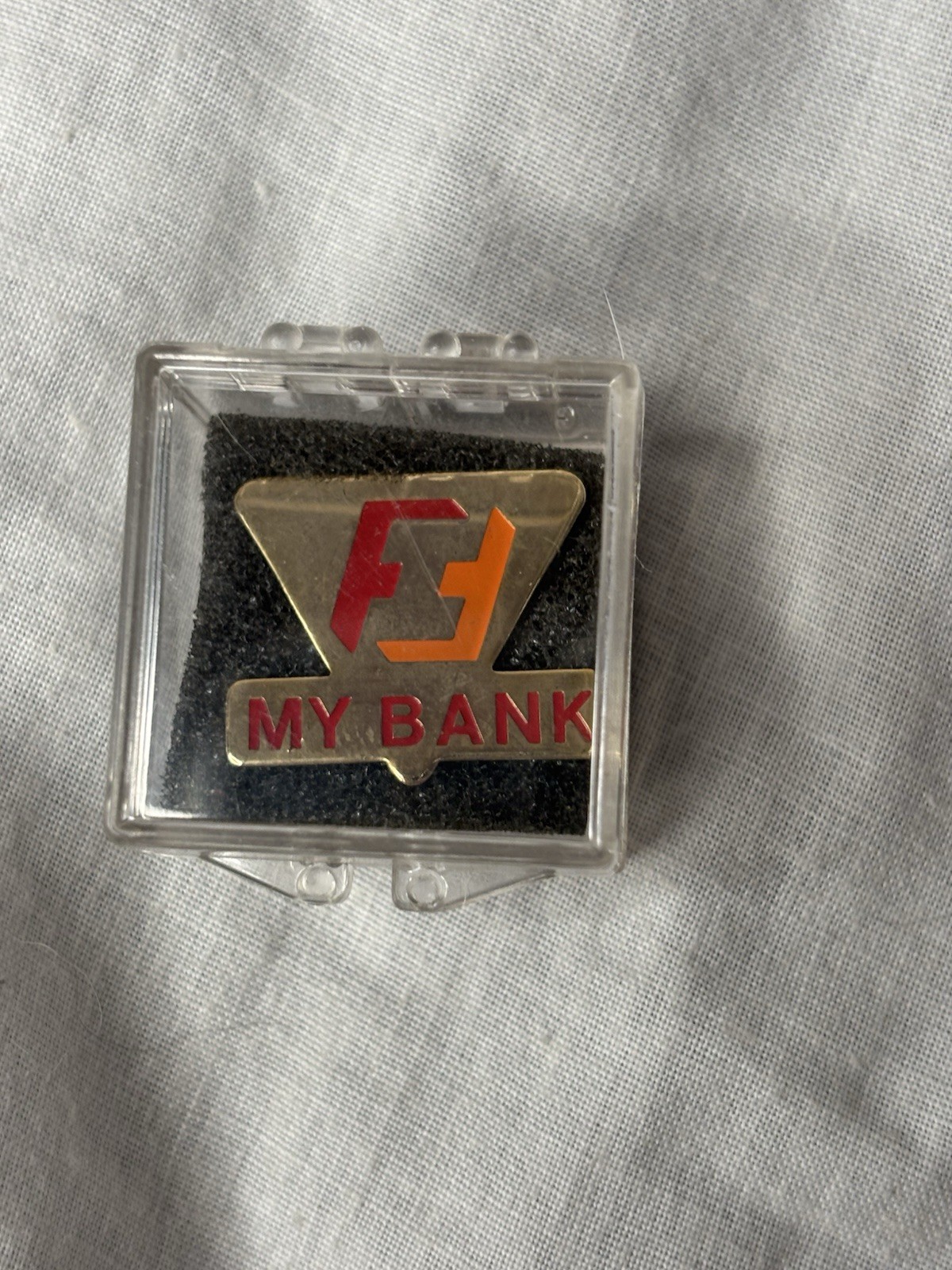 vintage First Interstate promotional pin My Bank original box