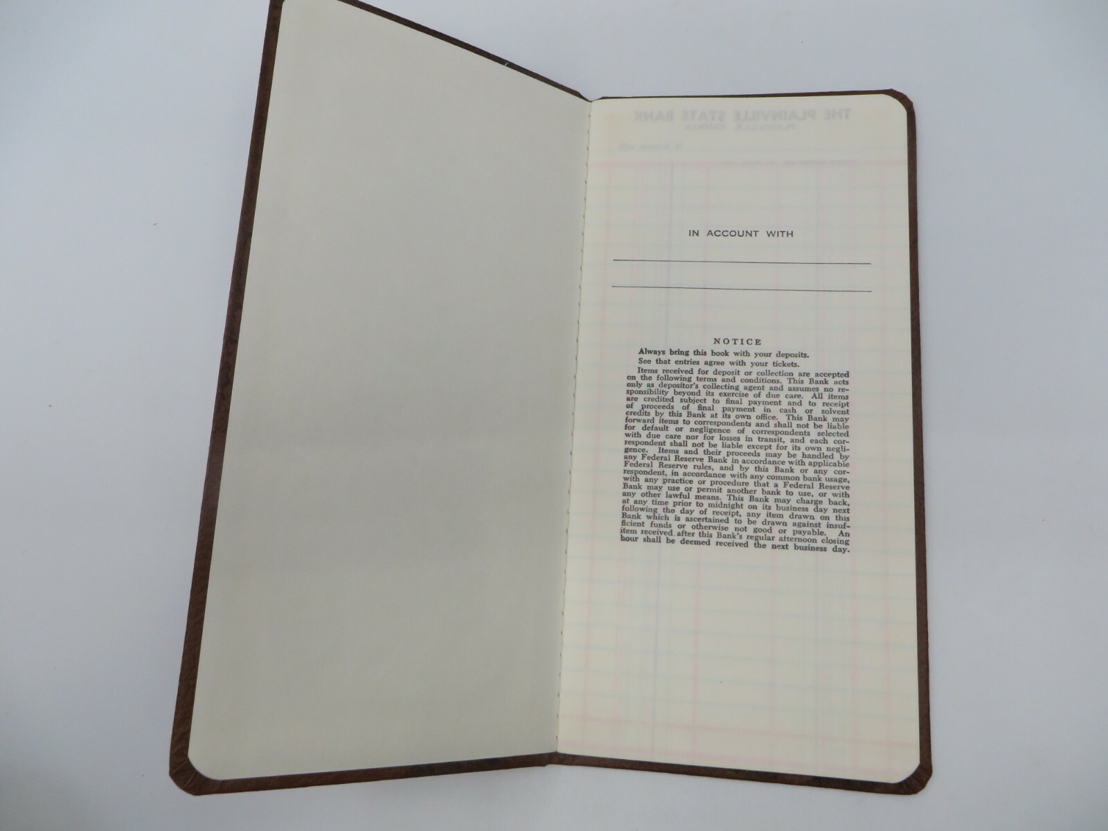 Vtg Account Book Plainville State Bank PLAINVILLE, KANSAS 8.25″ x 3.5″ Leather