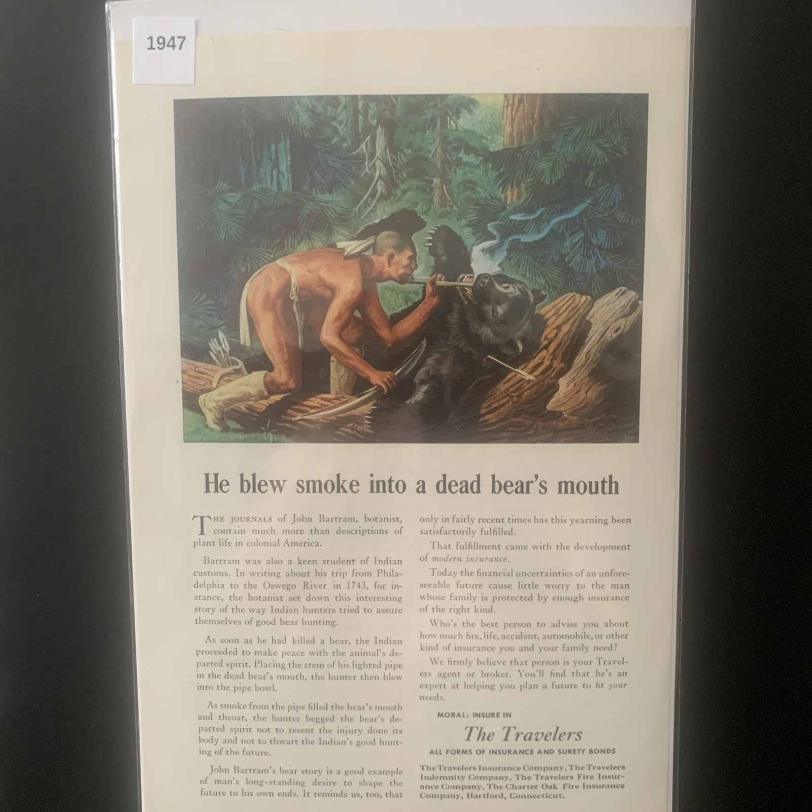 Vintage 1947 The Travelers Insurance Blew Smoke into Ad Advertisement
