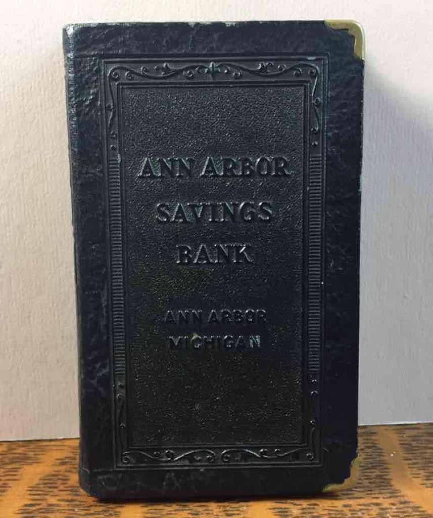 Antique Ann Arbor Savings Book Still Bank Michigan Advertising No Key Small 4″