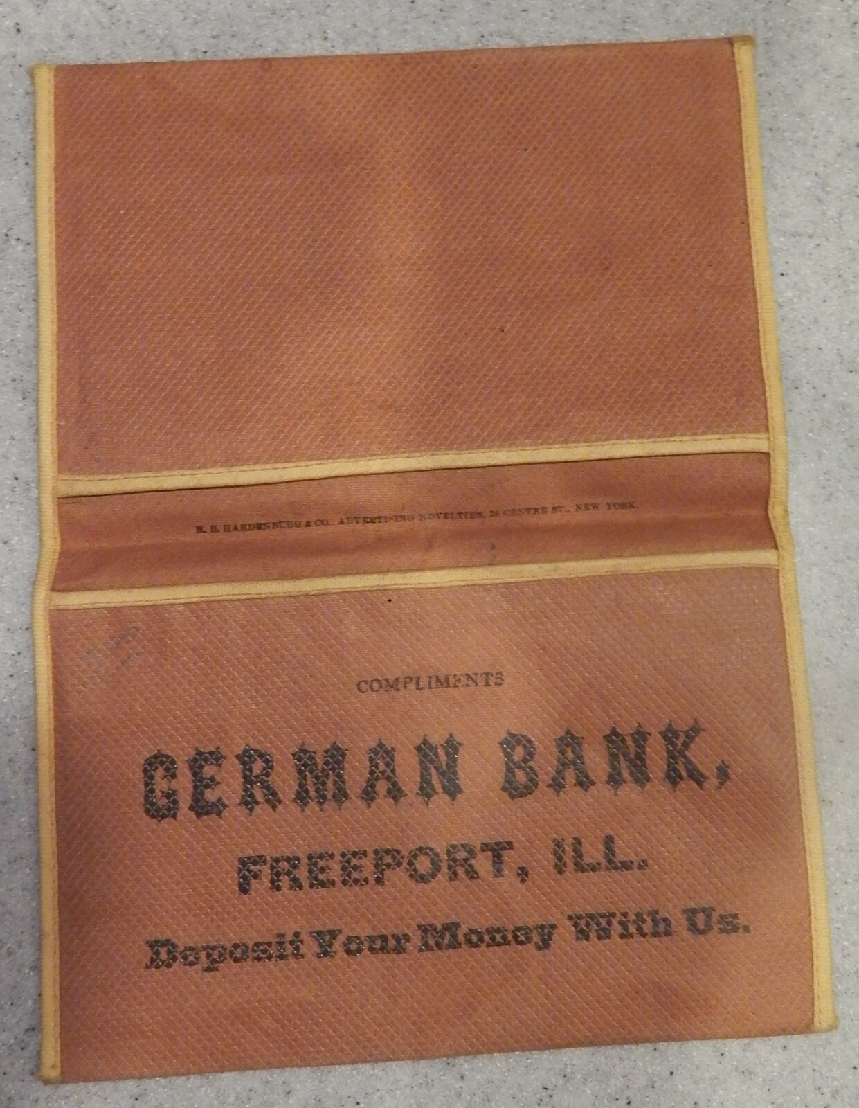 German Bank Freeport, ILL Cloth Document Holder or Billfold Circa 1900