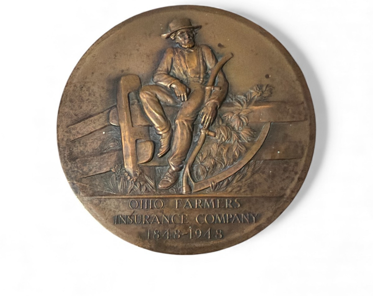 Ohio Farmers Insurance Company Bronze Plaque Centennial 1848–1948 Farmer 5″