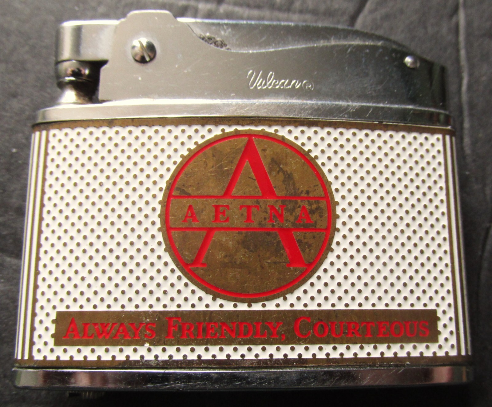 AETNA insurance Co Flat Advertising Cigarette Lighter Made in Japan by Vulcan