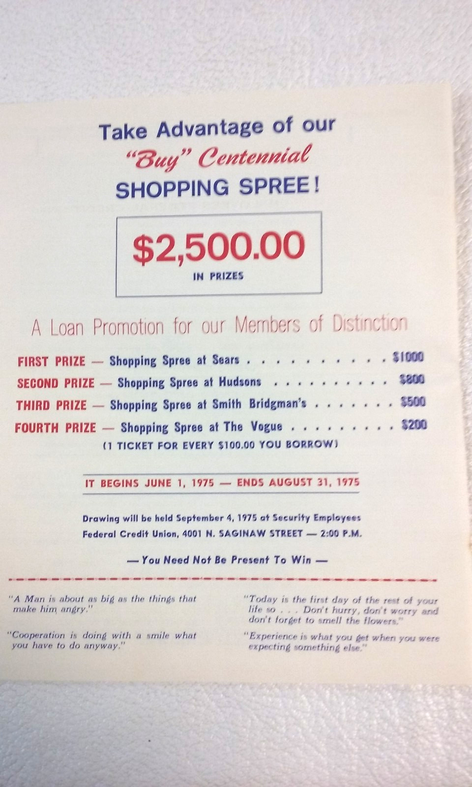 1975 Security Employees Credit Union Newsletter w Walt Disney World Brochure