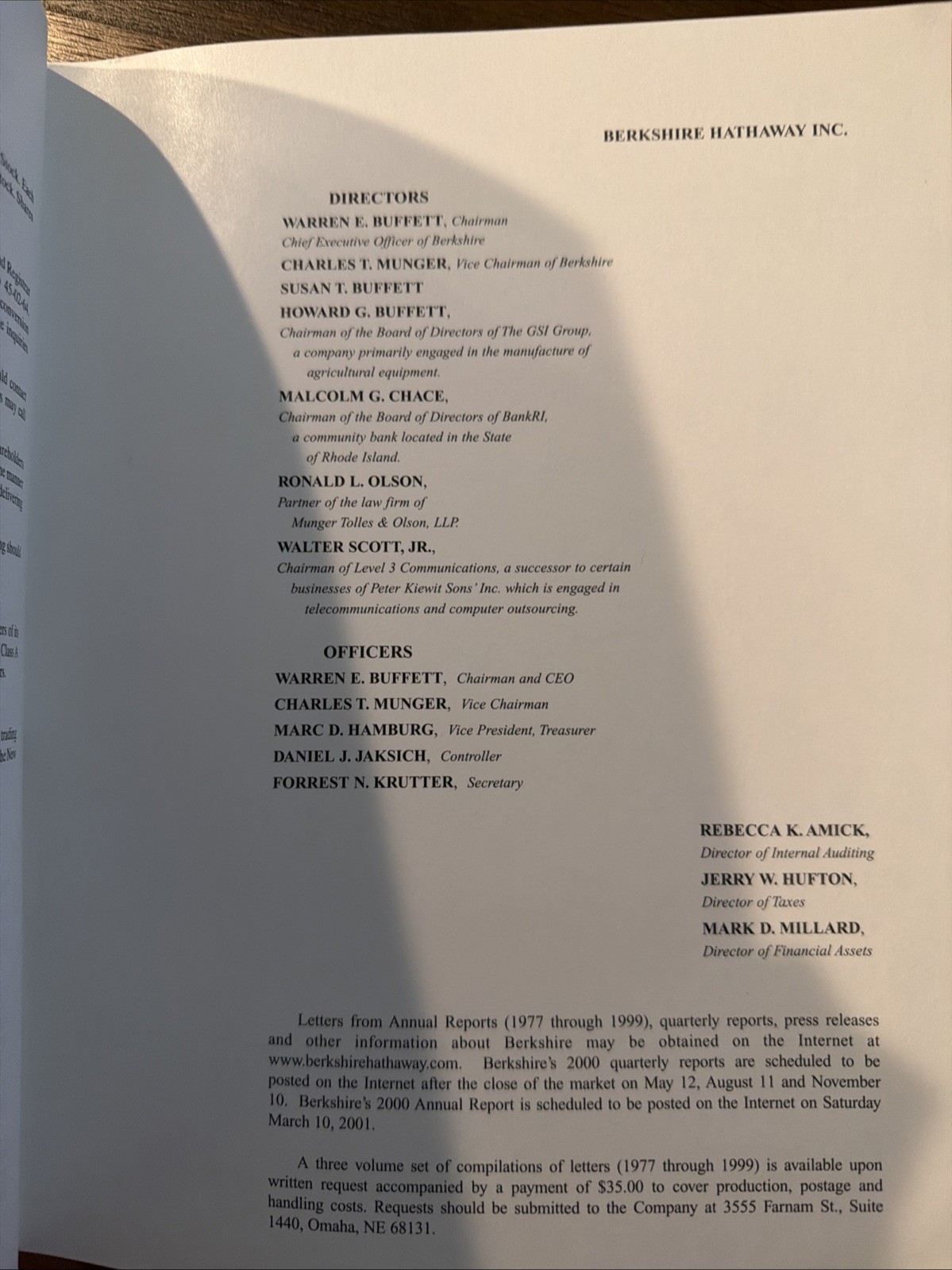 1999 Berkshire Hathaway Annual Report Warren Buffett Charlie Munger Investing