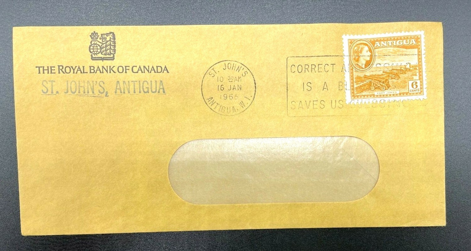 1965 The Royal Bank of Canada – St Johns Antigua – Envelope w/Stamp