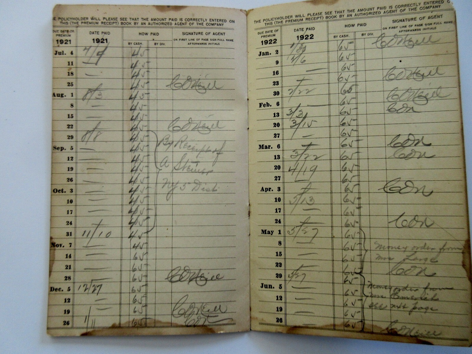 VINTAGE 1920 PREMIUM RECEIPT BOOK Prudential Insurance Co of America NEWARK NJ