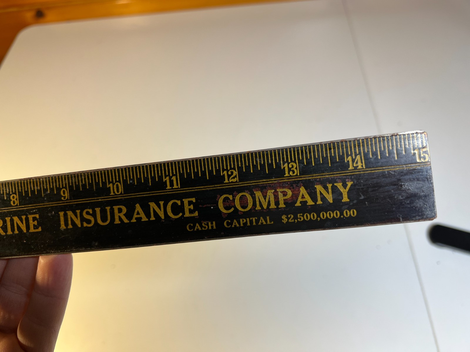 Antique 1910 Springfield Fire & Marine Insurance Wood Metal Ruler Massachusetts
