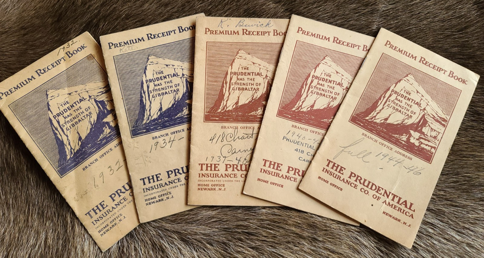 5 – Vintage 1931- 1946 Premium Receipt Book Prudential Insurance Co Carnegie Pa
