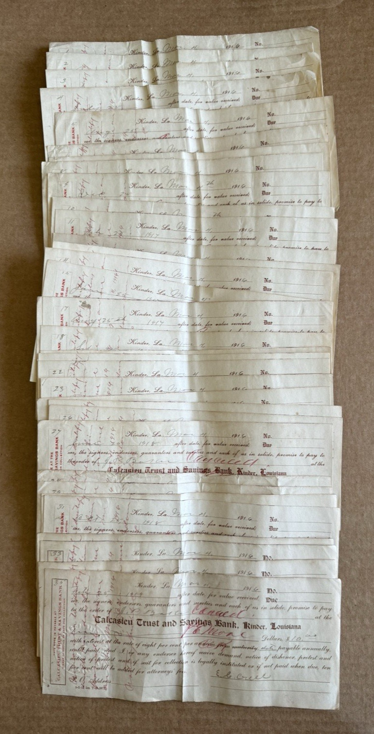 Kinder Louisiana 1916 Calcasieu Trust And Savings Bank Loan Repayment Notes