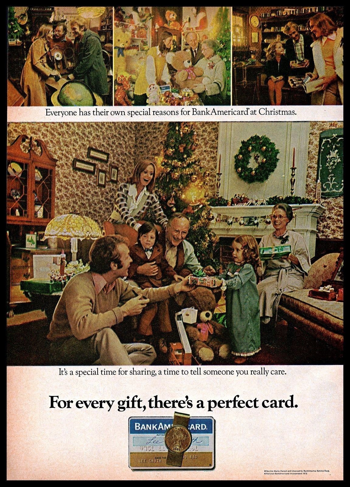1973 Bank Americard Card Christmas Presents Family Vintage Photo PRINT AD 1970s