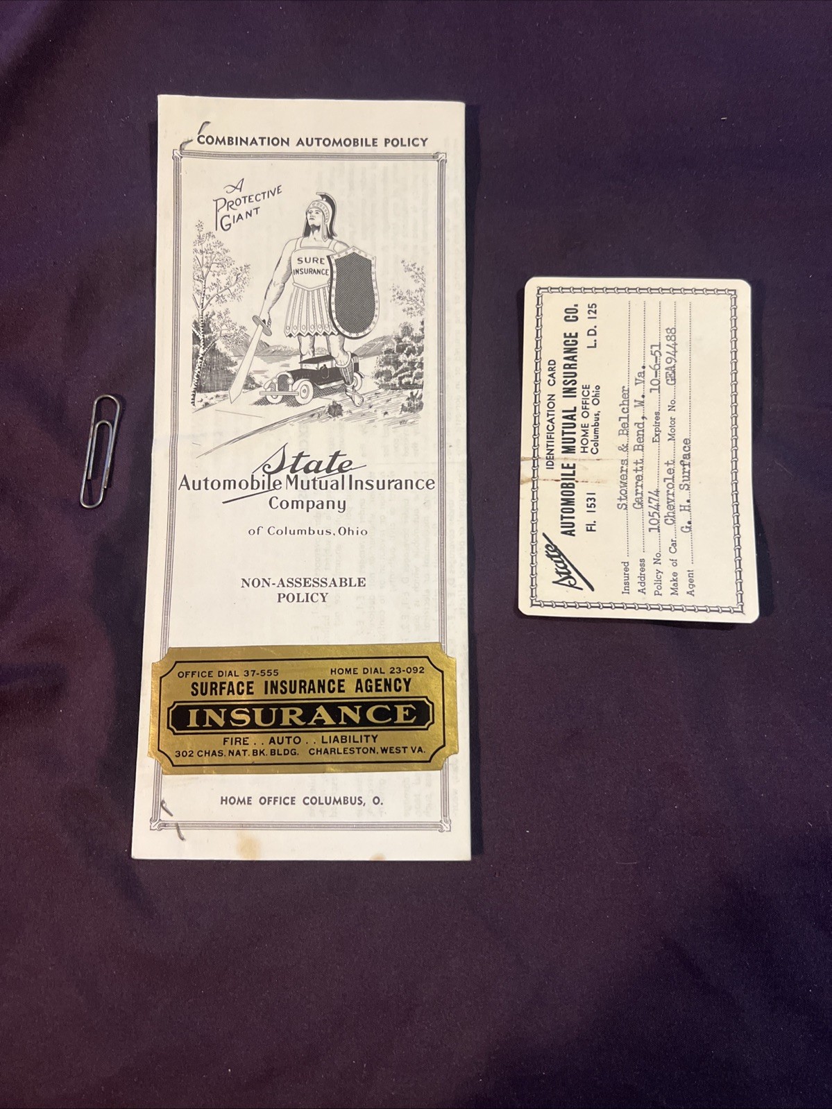 Vintage State Automobile Mutual Insurance 1949 Chevy Truck Card, Pamphlet