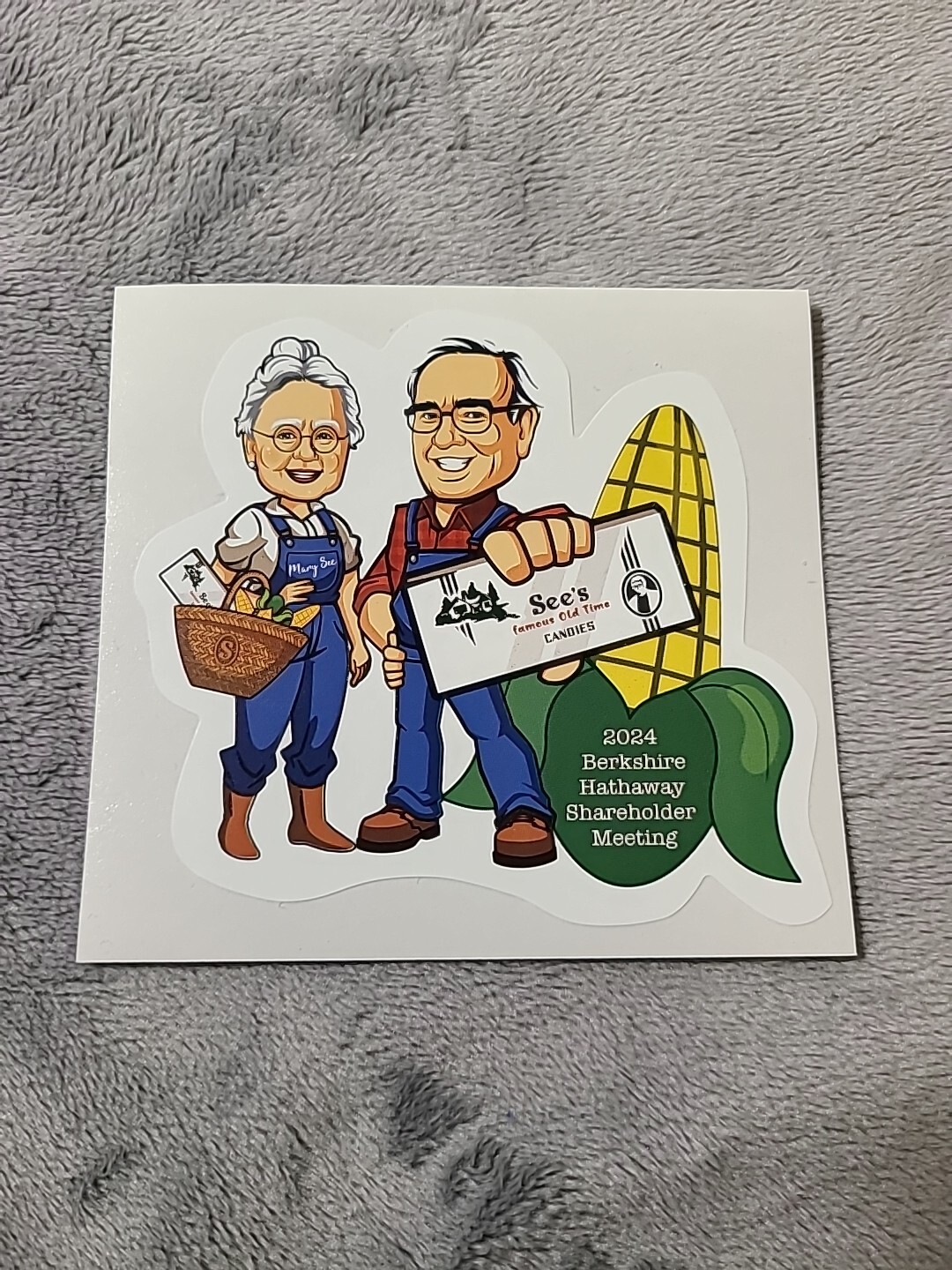 Berkshire Hathaway See’s Candies Sticker Warren Buffett Mary Sue 2024 3″ X 3″