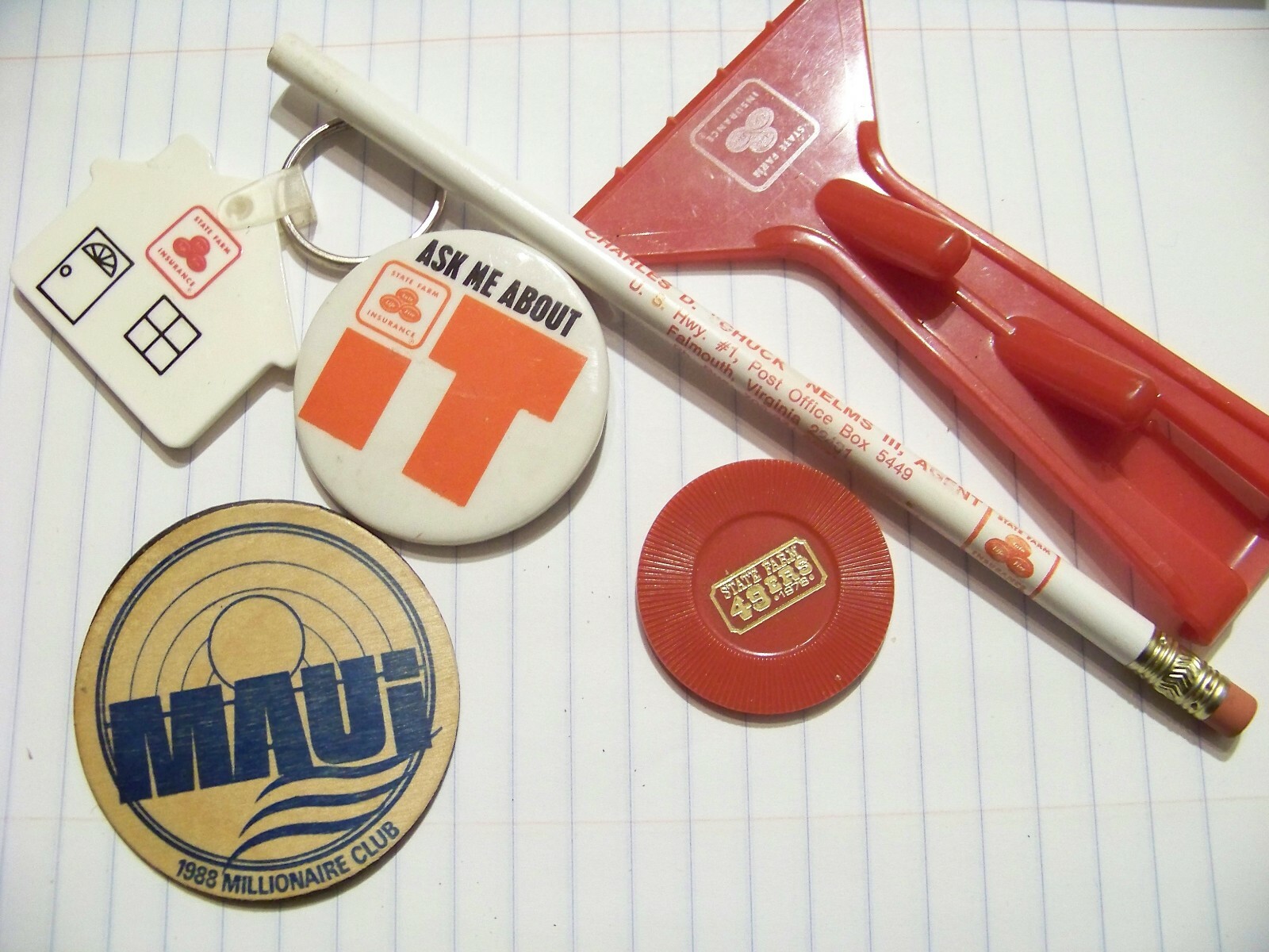 Vintage State Farm Insurance lot keychain button poker chip pencil advertising