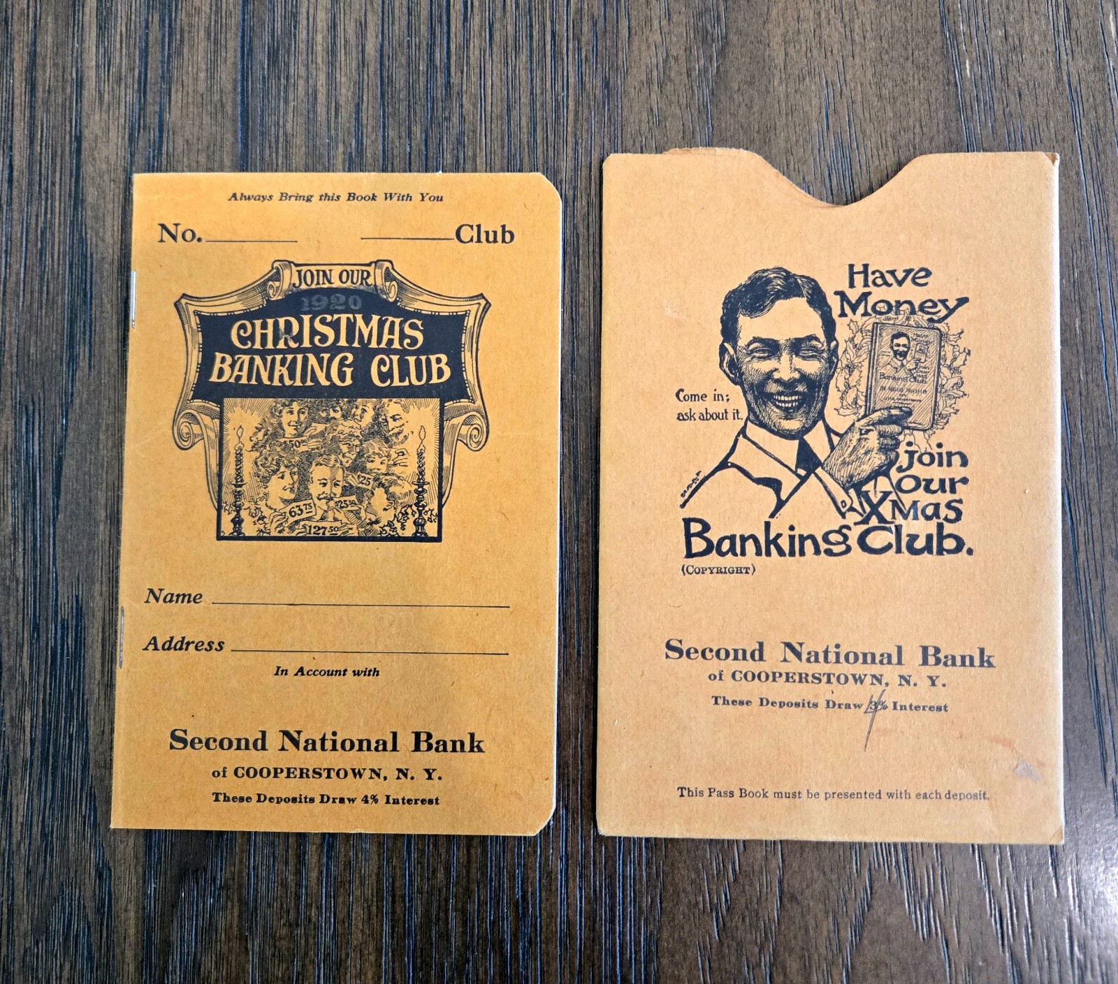 1920 Christmas Banking Club Passbook & Sleeve – Second National Bank Cooperstown