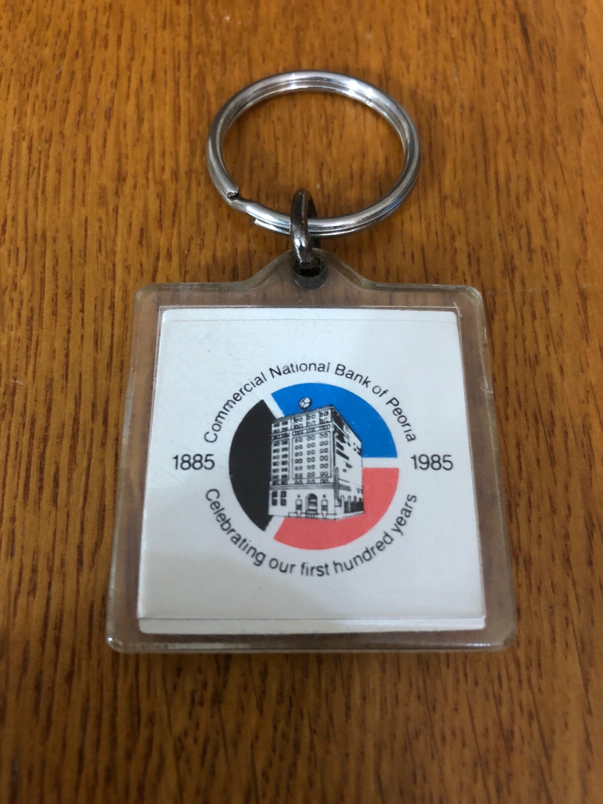 VTG COMMERCIAL NATIONAL BANK OF PEORIA 1885-1985 100 YEARS ADVERTISING KEYCHAIN