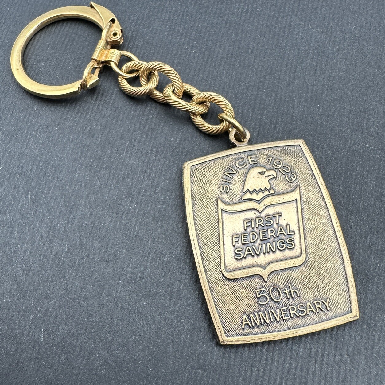 First Federal Savings and Loan 50th Anniversary Keychain Longview Washington VTG